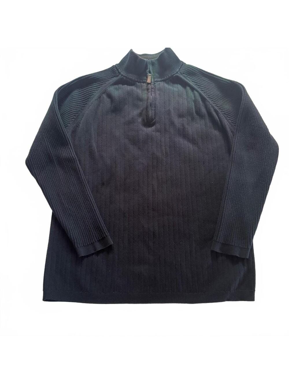 Vtg Claiborne 1/4 Zip Ribbed Sweater Mens Large Black Brown Mock Neck Knit L